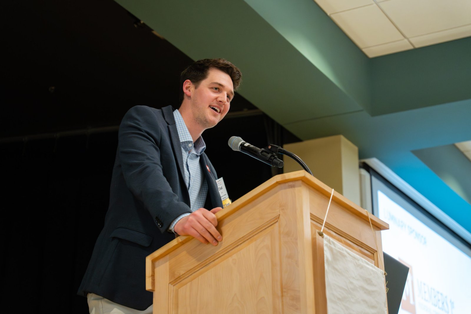 Guest Speaker is talking at awatd ceromony